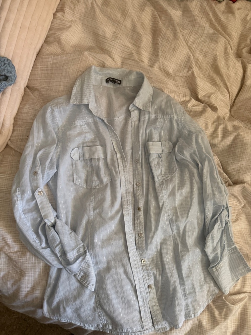 Express Light Blue Women's Button-Down Shirt with Chest Pockets